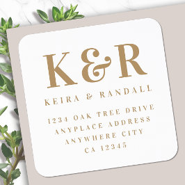 Return Address Label | Gold Monogram Wedding Fyrkantigt Klistermärke