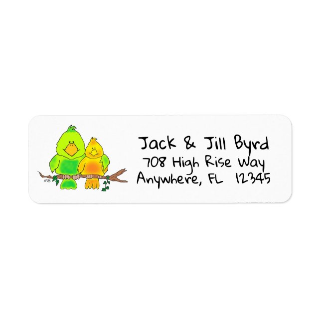 Return Address Label Whimsical Birds Returadress Etikett (Framsidan)