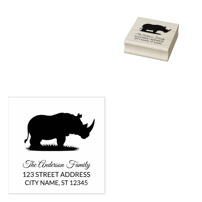 Return Address |  Personalized  Rhino Silhouette   Stämpel (Stämplad)