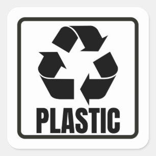 Returskylt svart plast fyrkantigt klistermärke