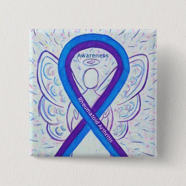 Reumatoid artrit Awareness Ribbon Angel Pin Knapp (Framsida)