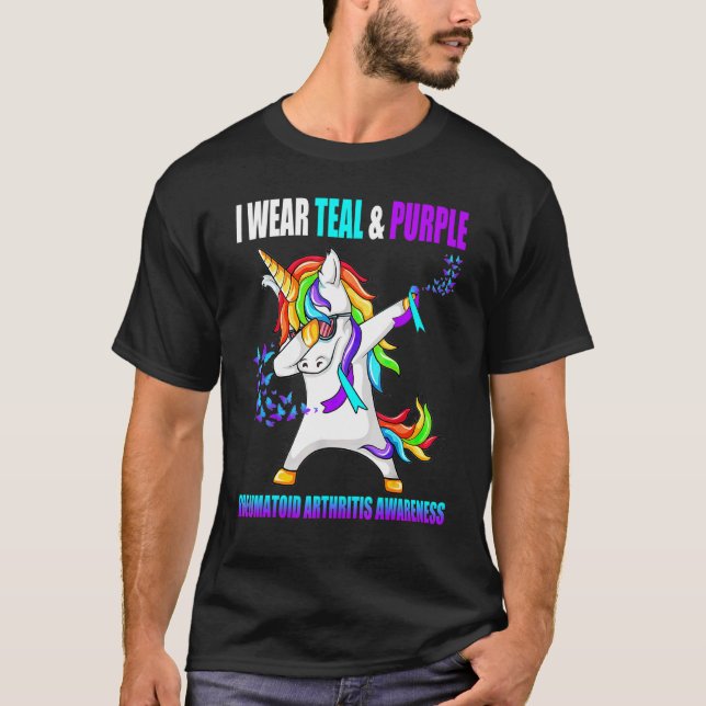 Reumatoid artrit Medvetenhet Ribbon Unicorn T Shirt (Framsida)
