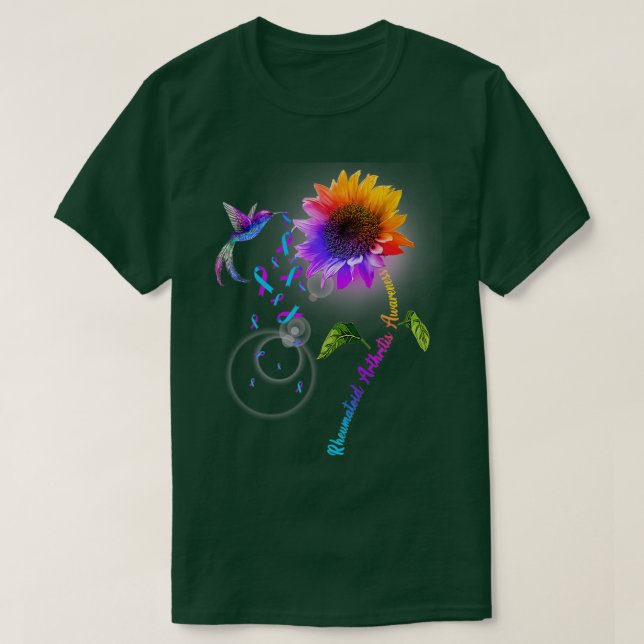 Reumatoid artrit Medvetenhet Solros Hummingbi T Shirt (Design framsida)