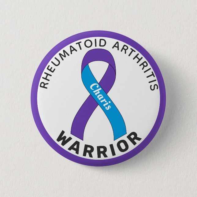 Reumatoid artrit Warrior Ribbon White Button Knapp (Framsida)