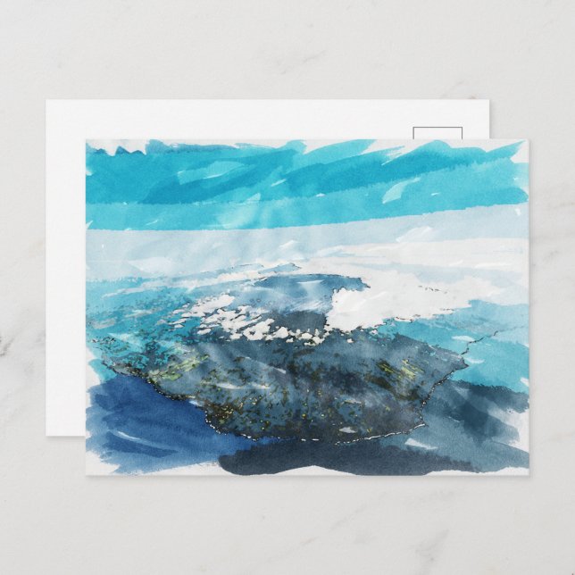 Reunion ÖTropiska vattenfall Vattenfärgskonst Vykort (Fram/baksida)