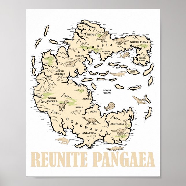 Reunite Pangaea World map History Funny Geology Gi Poster (Framsidan)
