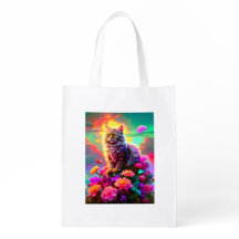 Reusable Grocery Bag with Cat Illustration