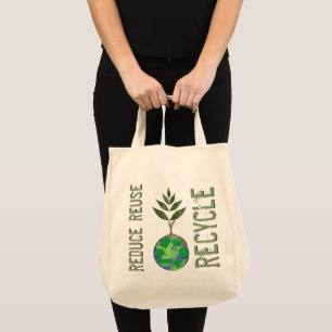 Reuse Reduction Återvinna Träd Earth Globe Tygkasse
