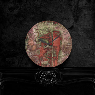 Reust för färgade Graffiti Grunge Autumn Red Grönt Rund Klocka