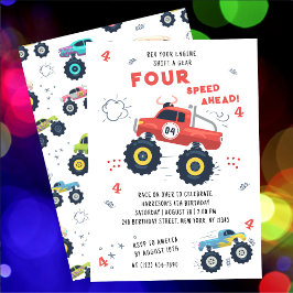 Rev Your Engine 4e födelsedagen Monster Car Lastbi Inbjudningar