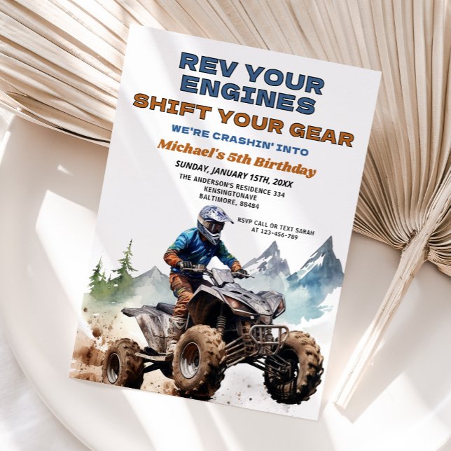 Rev Your Engineering ATV Födelsedagsfest off Road Inbjudningar (Skapare uppladdad)