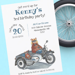 Rev'd Up Motorcycle Bears Birthday Inbjudningar