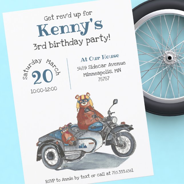 Rev'd Up Motorcycle Bears Birthday Inbjudningar (Skapare uppladdad)