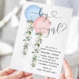 Reveal-inbjudan till Genderna Greenery Watercolor  Inbjudningar