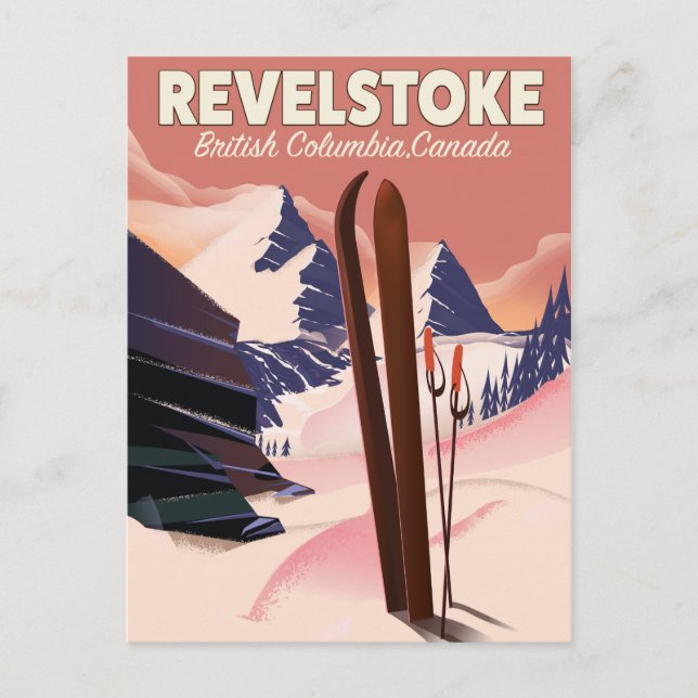 Revelstoke British Columbia, Kanada Ski poster Vykort (Framsida)