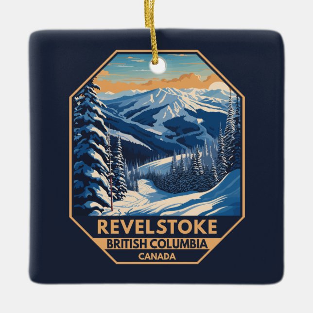 Revelstoke Canada Winter Vintage Julgransprydnad Keramik (Framsida)