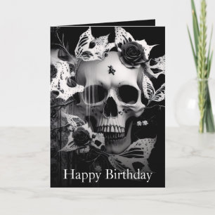 Revenants Embrace: Black and White Graphic Skull Kort