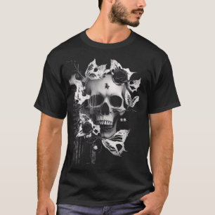 Revenants Embrace: Black and White Graphic Skull T Shirt
