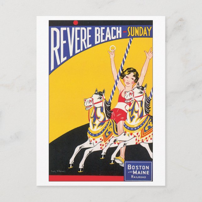 Revere Beach Travel Poster Vykort (Framsida)
