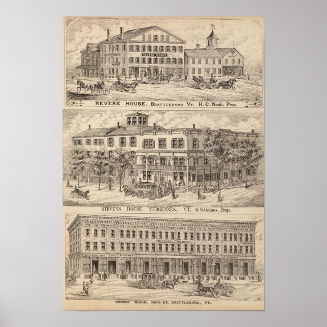 Revere House och Crosby Block i Brattleboro Poster (Framsidan)