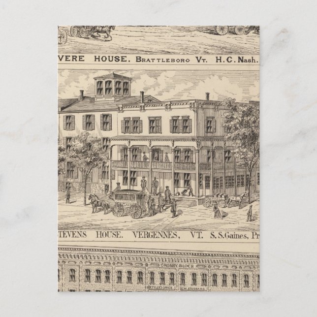 Revere House och Crosby Block i Brattleboro Vykort (Framsida)