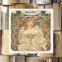 Reverie by Alphonse Mucha Fyrkantigt Klistermärke
