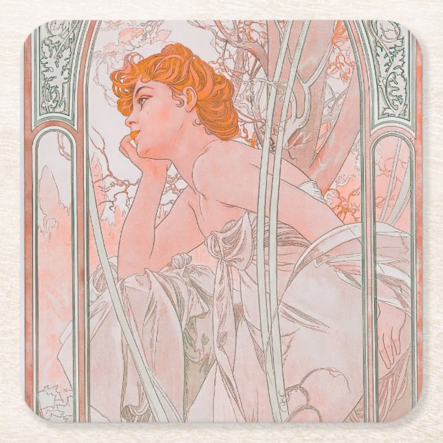 Reverie du Soir (1899) av Alphonse Mucha Underlägg Papper Kvadrat (Framsidan)