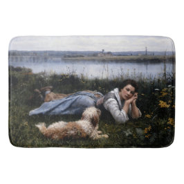 Reverie (flicka som Ljuger på Grass med sin Hund) Badrumsmatta