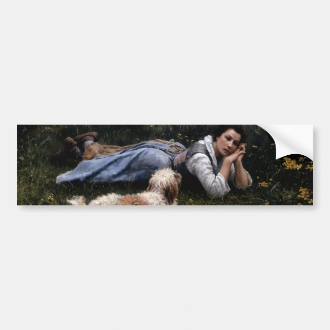 Reverie (flicka som Ljuger på Grass med sin Hund) Bildekal (Framsidan)