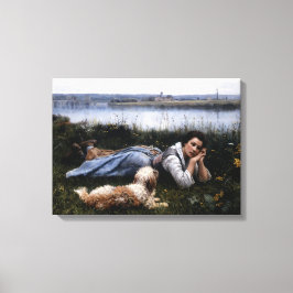 Reverie (flicka som Ljuger på Grass med sin Hund) Canvastryck