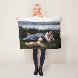 Reverie (flicka som Ljuger på Grass med sin Hund) Fleecefilt