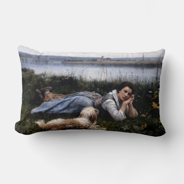 Reverie (flicka som Ljuger på Grass med sin Hund) Lumbarkudde (Framsida)