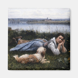 Reverie (flicka som Ljuger på Grass med sin Hund) Magnet