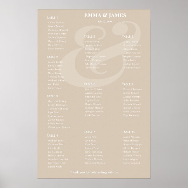 REVERSE Champ Ampersand Bröllop | 10 Bordsplacerin Poster (Framsidan)