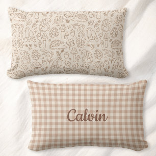 Reversibel Barn Cottagecore Skogs Gingham Namn Lumbarkudde