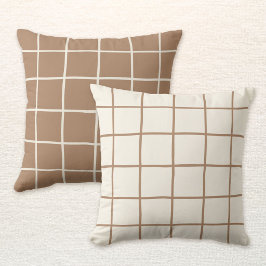 Reversibel Beige Tan Brun Rutig Skandinavisk Randi Kudde
