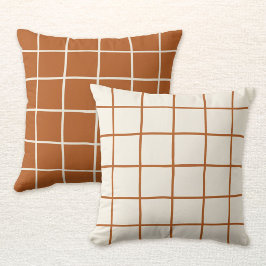 Reversibel Beige Terrakotta Höst Rutig Schackrutig Kudde