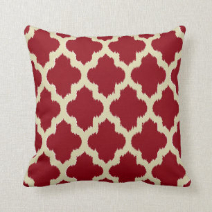 Reversibel Burgundy, Guld och Tan Quatrefoil Ikat Kudde