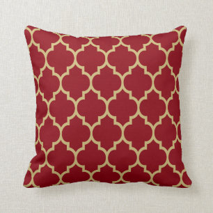 Reversibel Burgundy & Guld Tan Quatrefoil Mönster Kudde