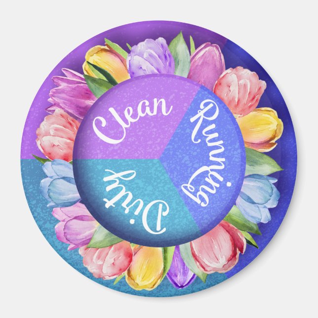 Reversibel Dishwasher Tulips Clean Tallrikar Kitch Magnet (Framsidan)