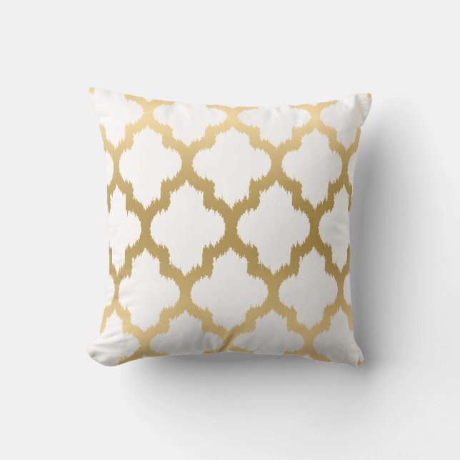 Reversibel Guld & White Quatrefoil Modern Mönster Kudde (Framsida)