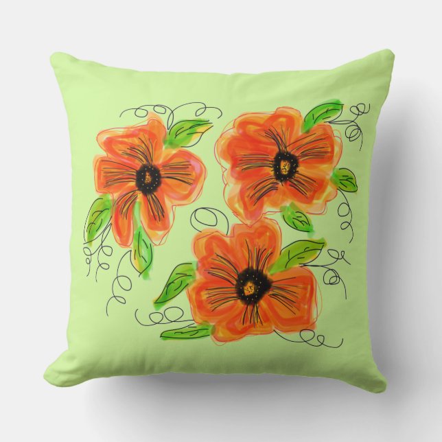 Reversibel Ljust grönt att leva med Orange Kudde (Framsida)