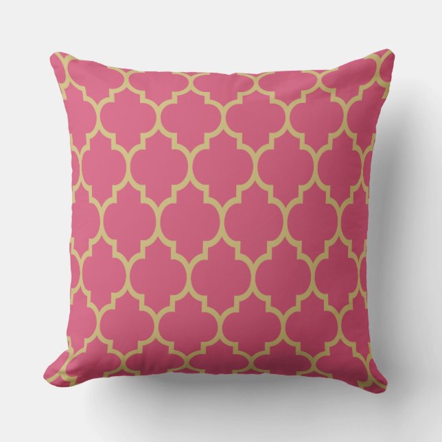 Reversibel Rosa och Guld Tan Quatrefoil Mönster Kudde (Framsida)