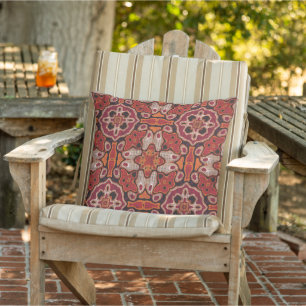 Reversibel Taupe Brown Red Orange Bohemian Art Kudde