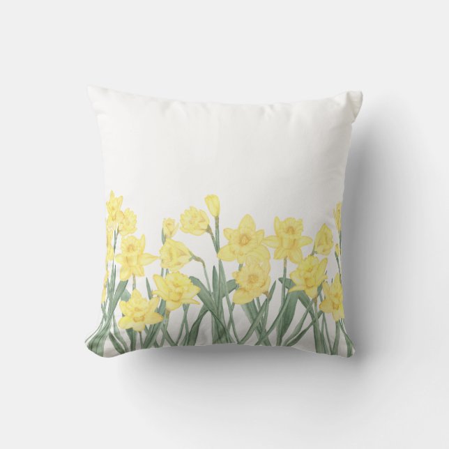 Reversibel vattenfärgad Daffodil Ditzy-Blommigt-pr Kudde (Framsida)