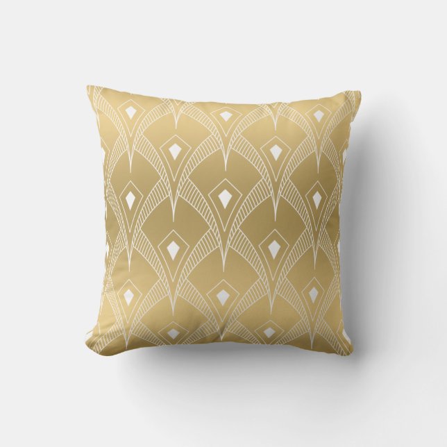 Reversibel vit & guld Art-Deco-mönster Kudde (Framsida)