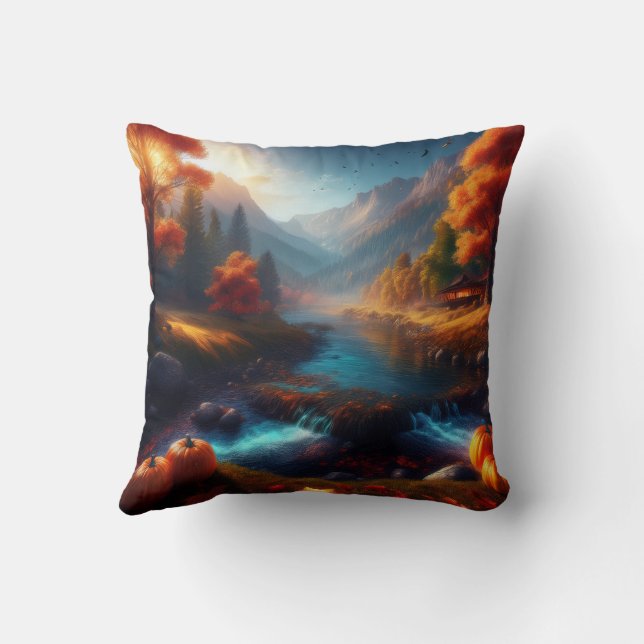 Reversible Autum Art / Happy Pumpkin Witch Pillow Kudde (Baksida)