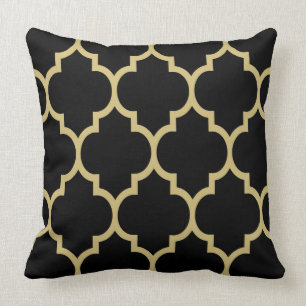Reversible Black and Guld Tan Quatrefoil Mönster 2 Kudde