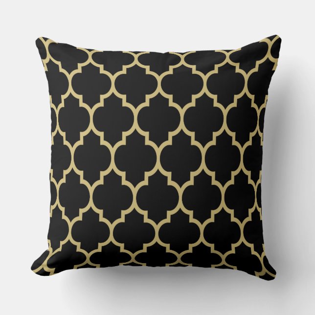 Reversible Black and Guld Tan Quatrefoil Mönster Kudde (Framsida)