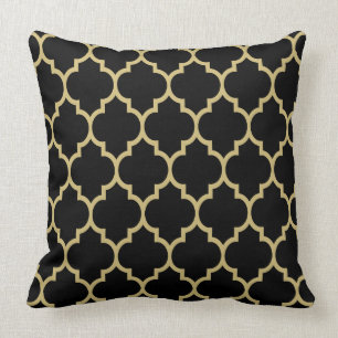 Reversible Black and Guld Tan Quatrefoil Mönster Kudde